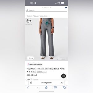 Figs High Waisted Gray Scrub Wide Leg Pants